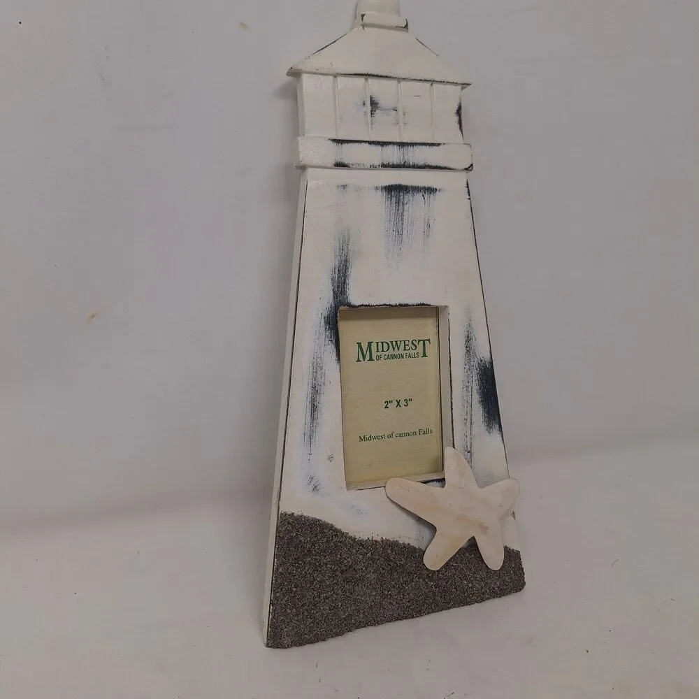Midwest Of Cannon Falls Lighthouse Shaped Picture Frame Beachy Ocean Sand Star